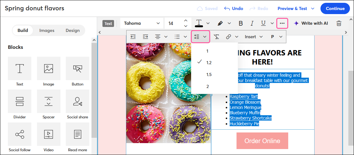 Text toolbar with Numbered List and Bulleted List options in drop-down