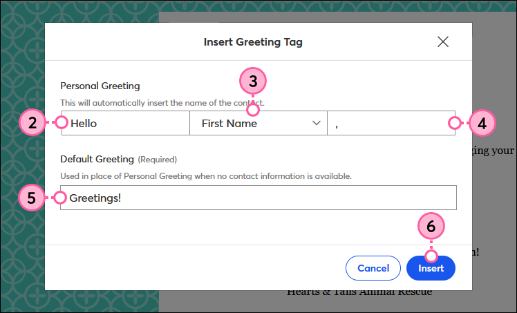 Primary and Secondary Greeting Fields and Insert Button