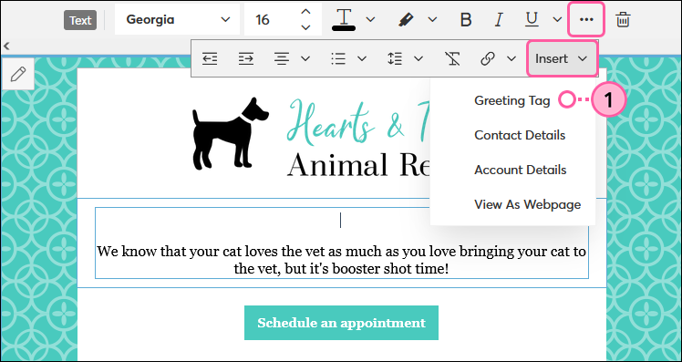 Insert Drop-down Menu and Greeting Tag Option