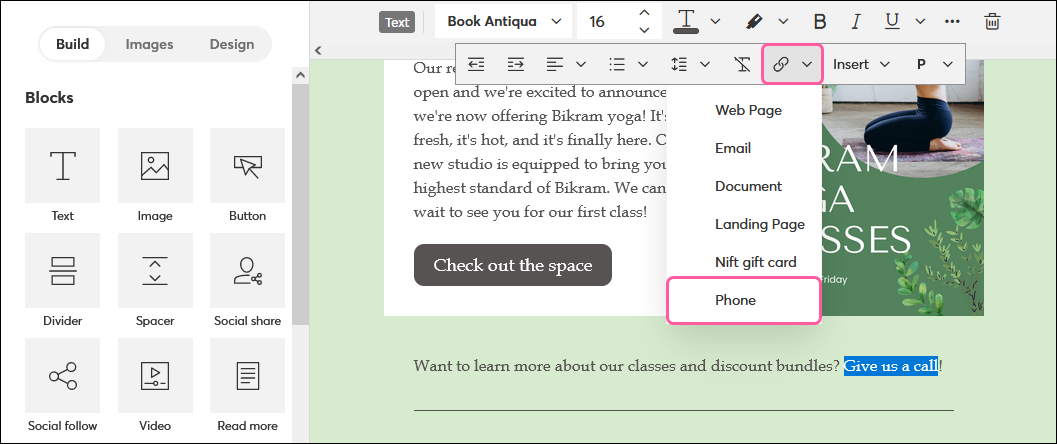 Link drop-down with Phone option in the Cross Device Editor