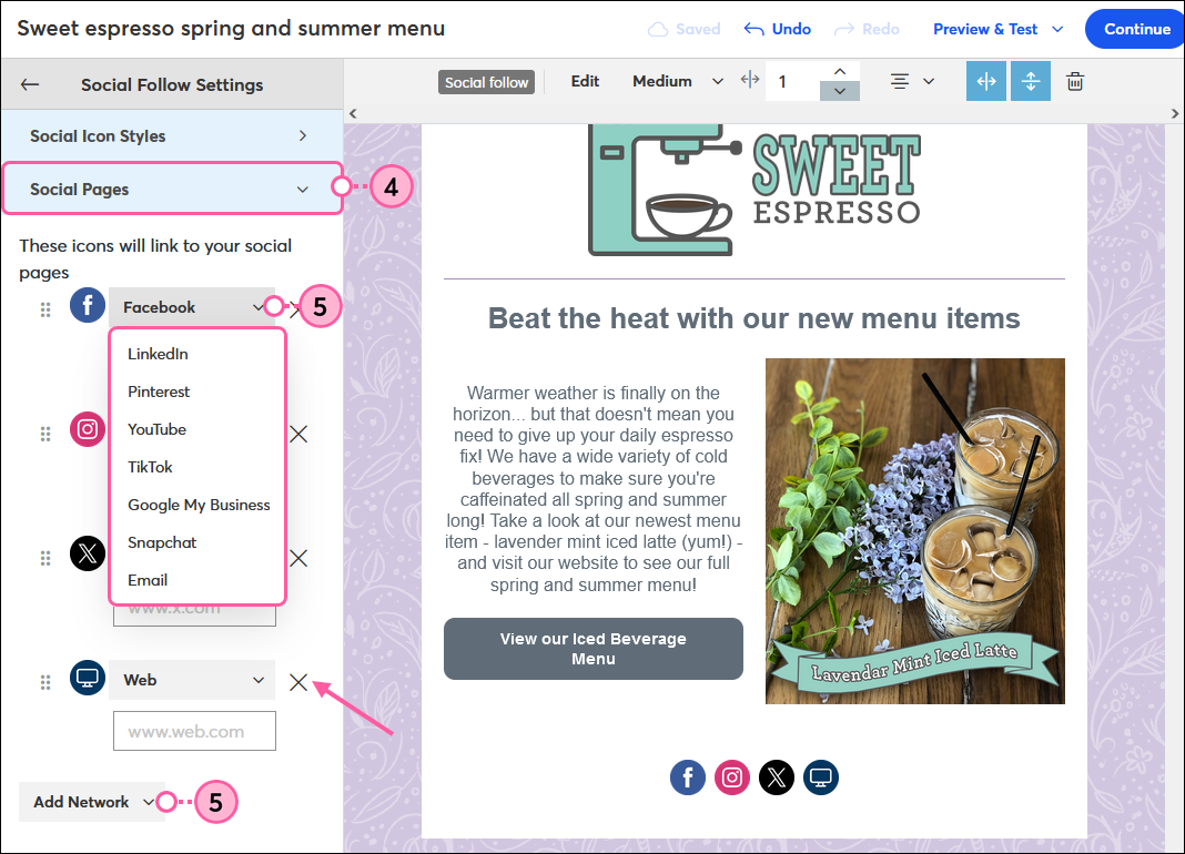Choose Social Networks to Display in Email