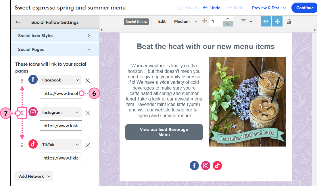 Enter links for Social Account pages