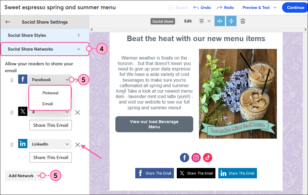 Choose Social Share Networks to Display in Email