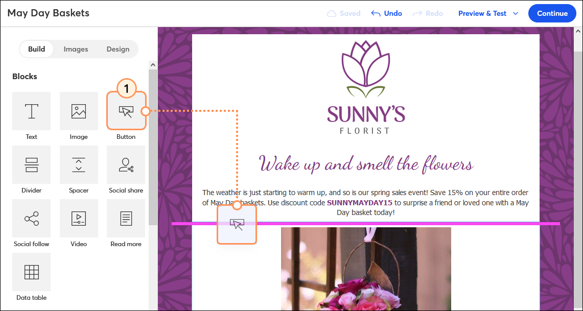 Build Tab and Drag-and-drop Button Block into template