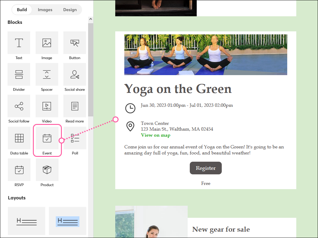 Event block in the Cross Device Editor