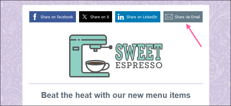 Email example with Share via Email button