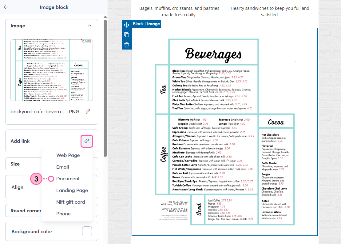 Link Drop-down Menu and Document Option