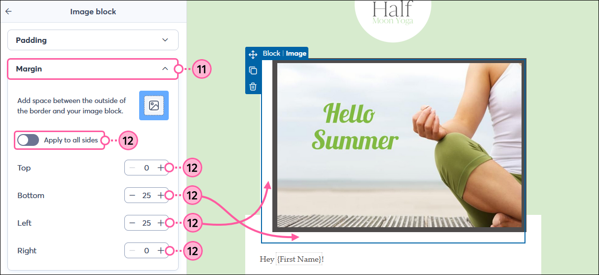 Image block panel with Margin options
