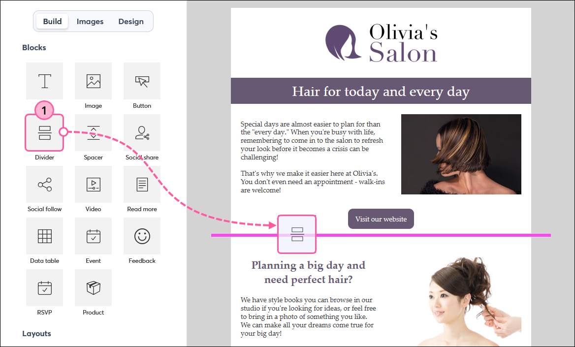 Drag and drop divider line