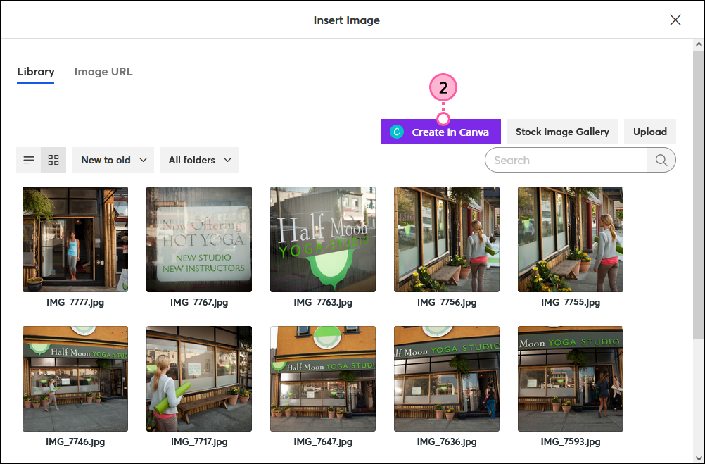 Insert Image overlay with Create in Canva button