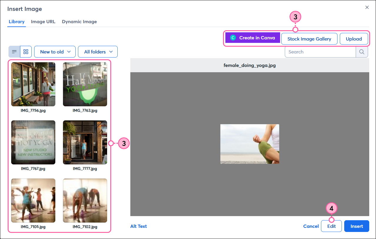 Biblioteca de Imágenes y botón Edit (Editar)