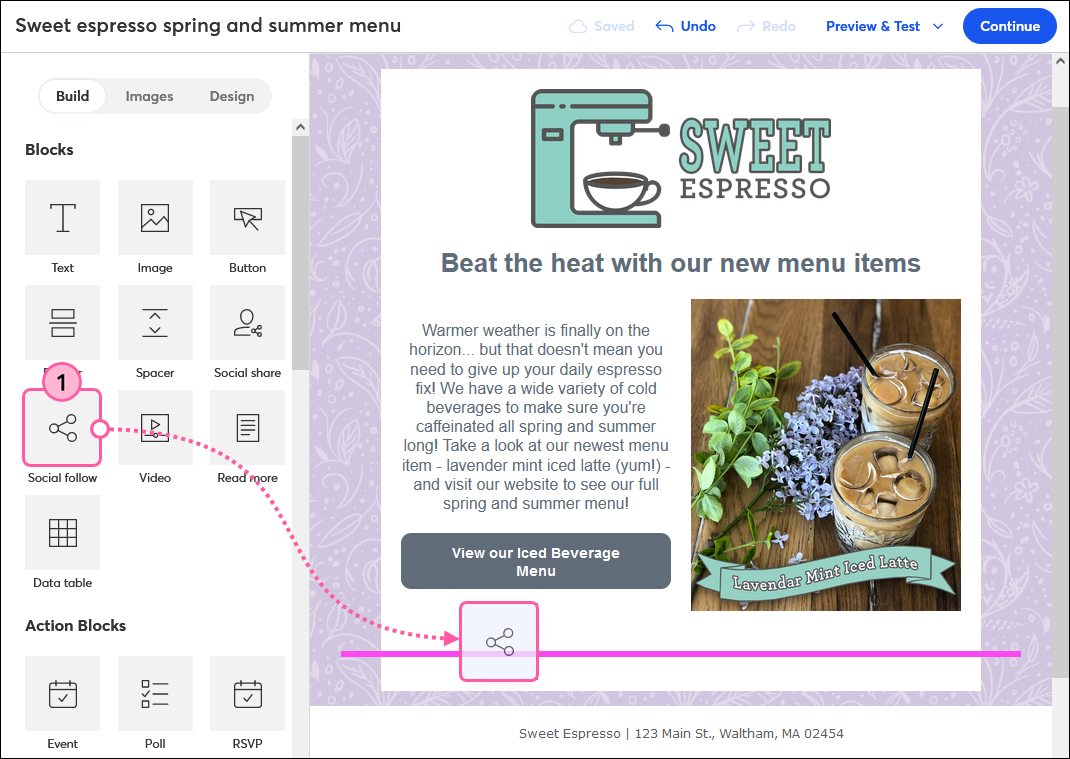 Drag Social Follow Block Into Email Template