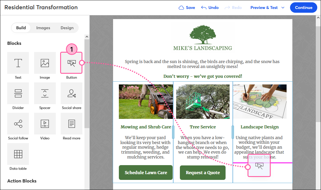 Drag-and-drop Button into Three-column Layout