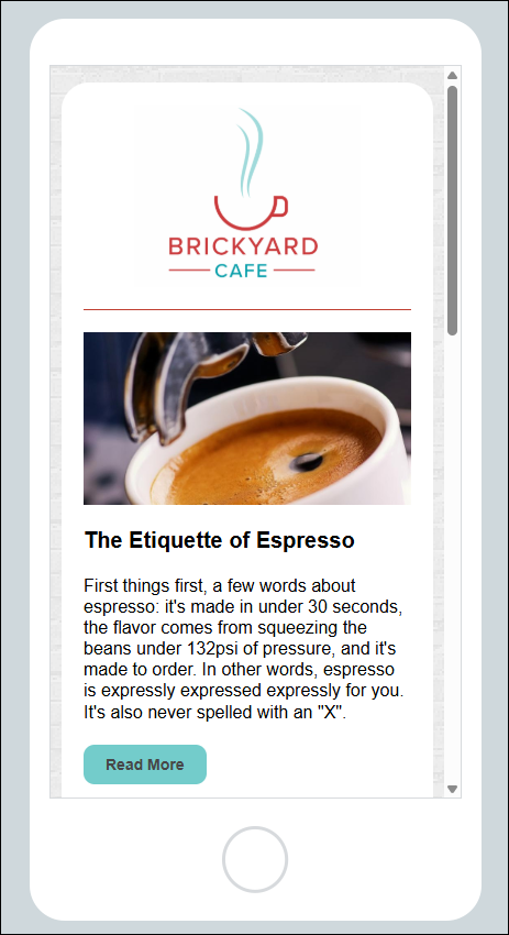 Preview of Email on Mobile Device with logo not spanning full width