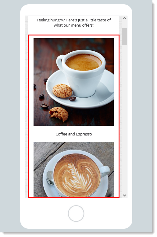 Mobile view of email with columns