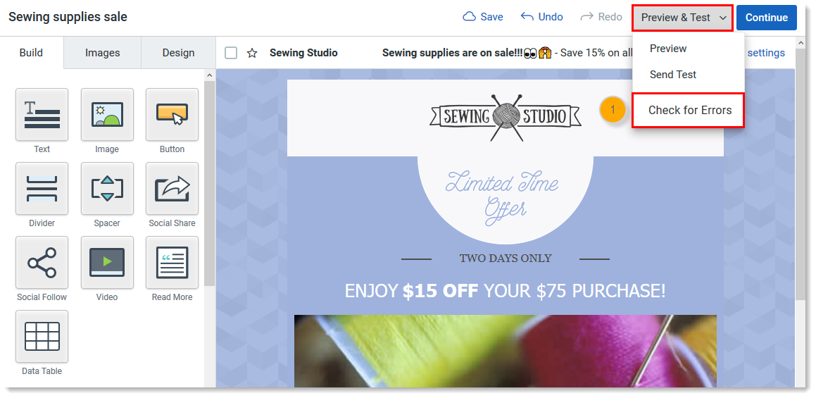 Cross Device Email draft with Preview and Test drop-down and Email Assistant option