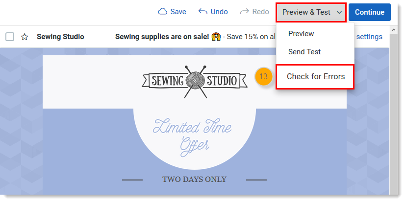 Cross Device Email draft with Preview and Test drop-down and Email Assistant option