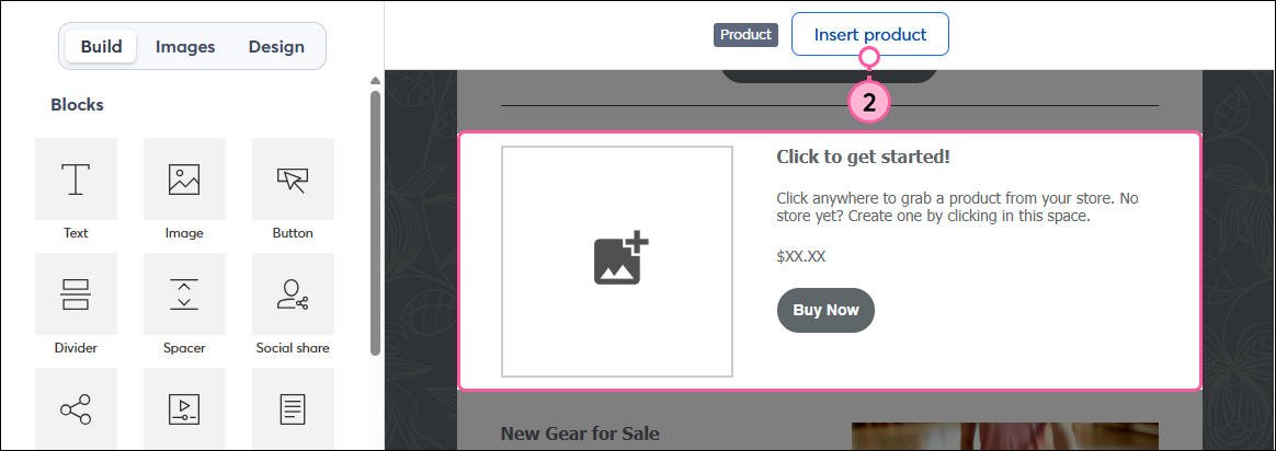 Product block toolbar and Insert Product button
