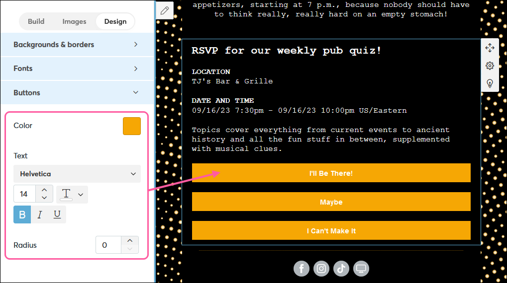 Design tab with Buttons style options