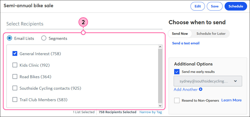 Email List Selection Options