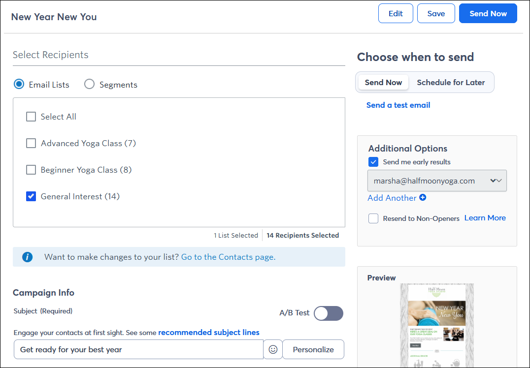 Seite mit E-Mail-Zeitplan