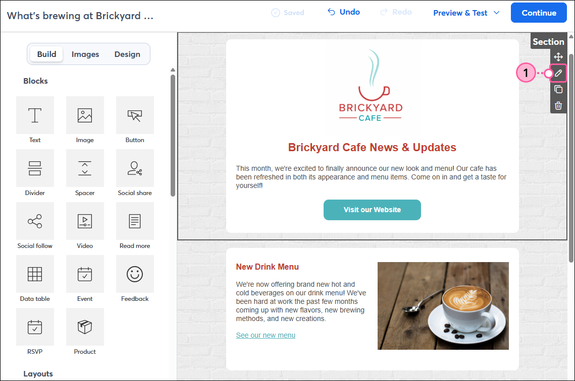 Email editor with pencil icon in top-right corner