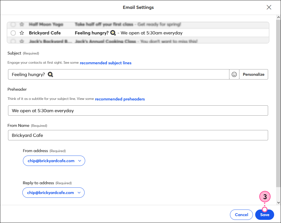 Subject line with emoji and Save button