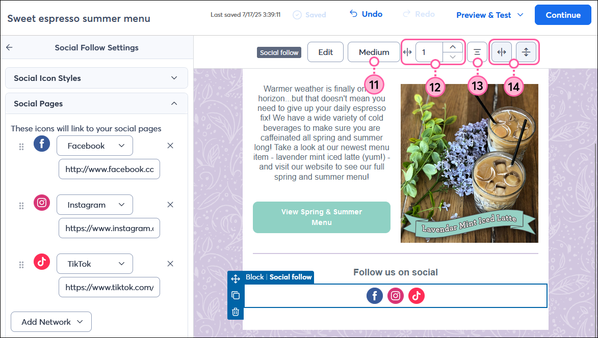 Enter links for Social Account pages