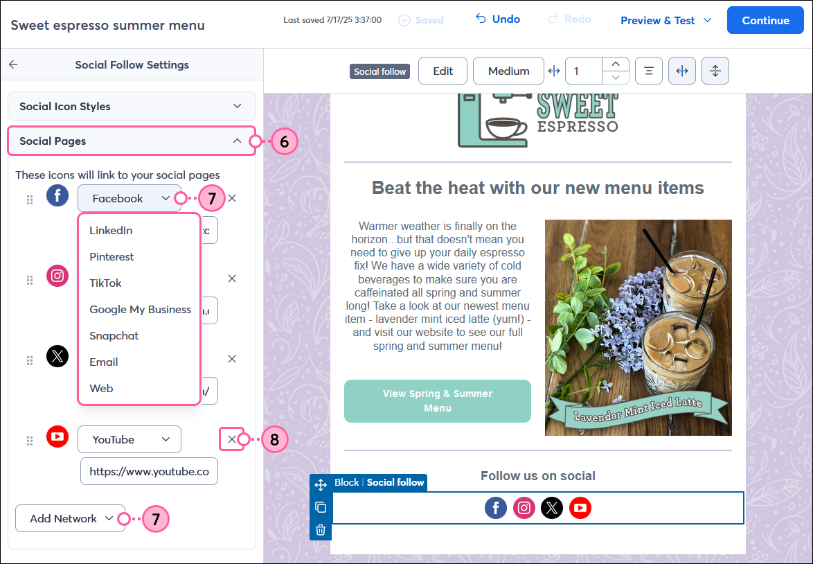 Choose Social Networks to Display in Email