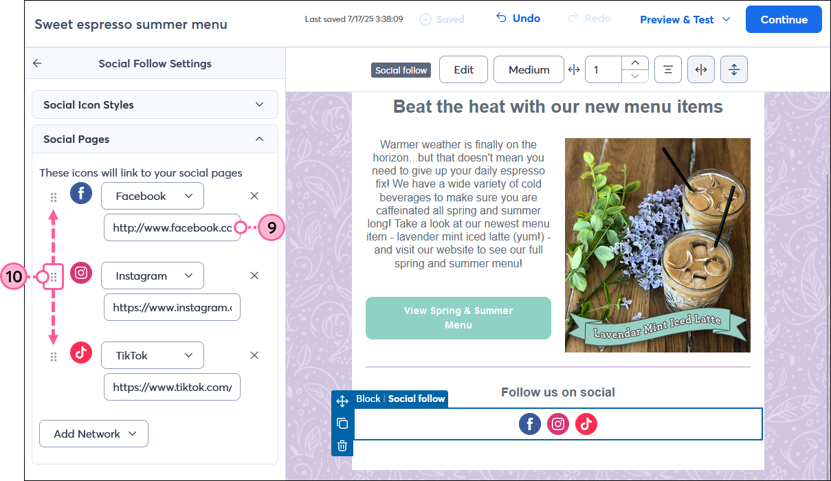 Enter links for Social Account pages