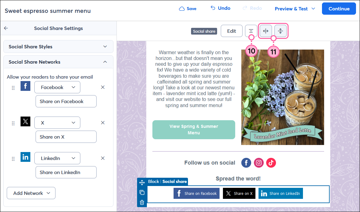 Update Social Share Block Text and Position