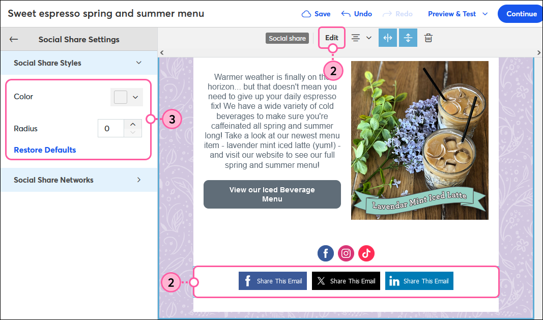 Edit Social Share Block Style