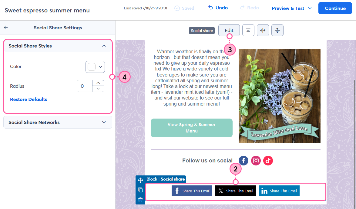 Edit Social Share Block Style
