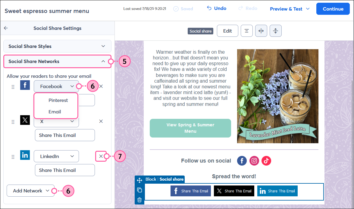 Choose Social Share Networks to Display in Email