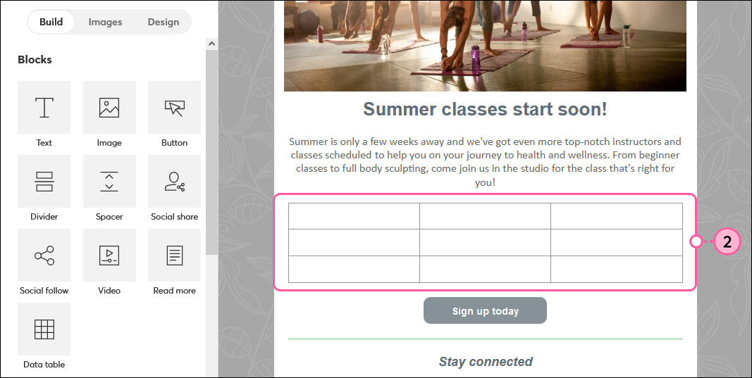 Email with table block added