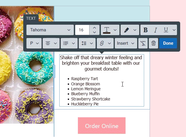 GIF affichant la barre d’outils du texte avec options d’alignement