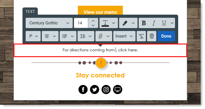 Éditeur d’e-mail avec bloc de texte sélectionné