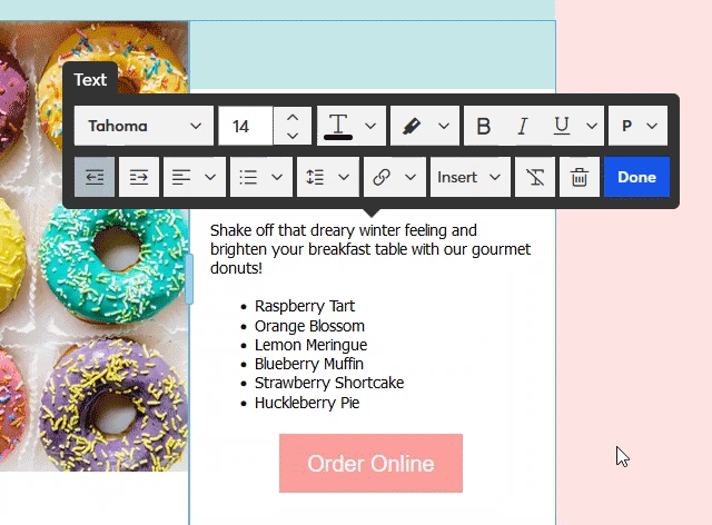 GIF affichant la barre d’outils de texte avec options de retrait du texte