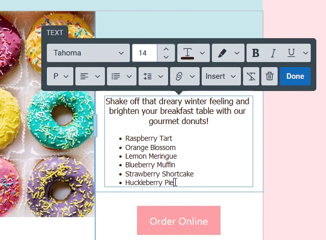 GIF affichant la barre d’outils du texte avec options de style de liste