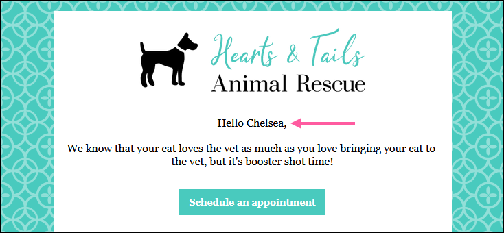 Greeting Tag as Seen By Contact in Sent Email