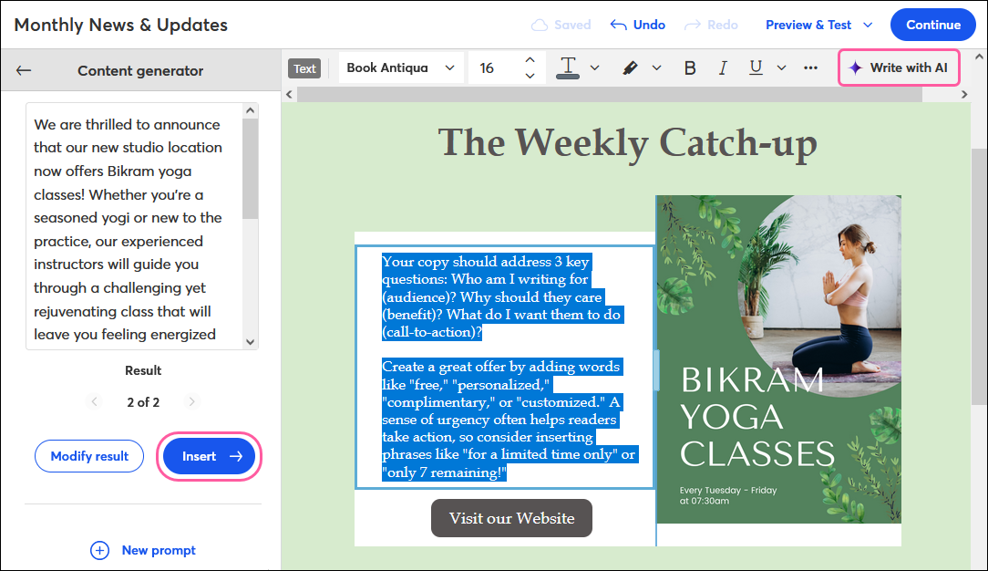 AI Content Generator in the Cross Device Editor