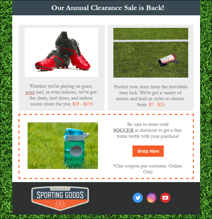 Email example targeted at soccer players.