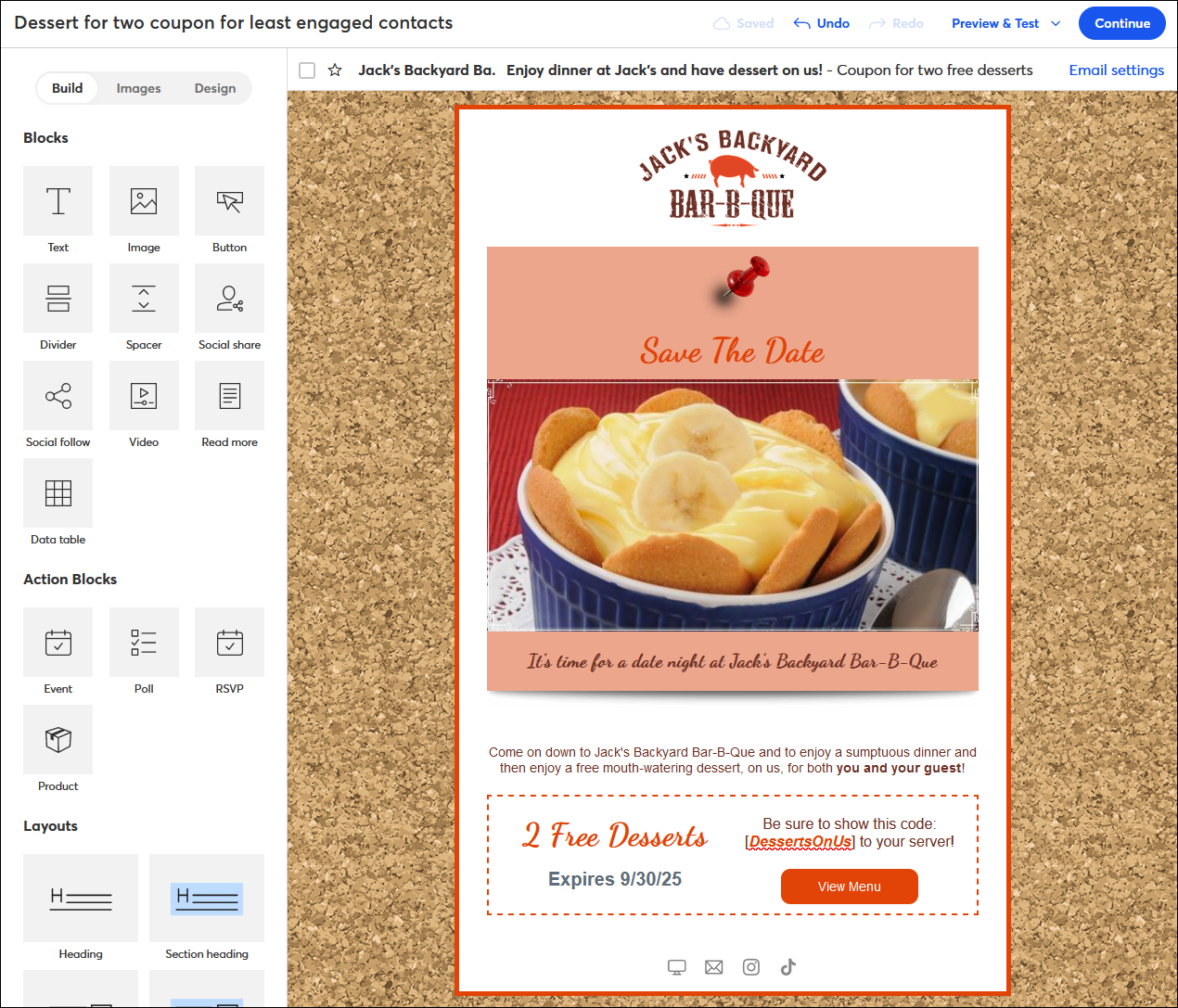 Email editor with Coupon block