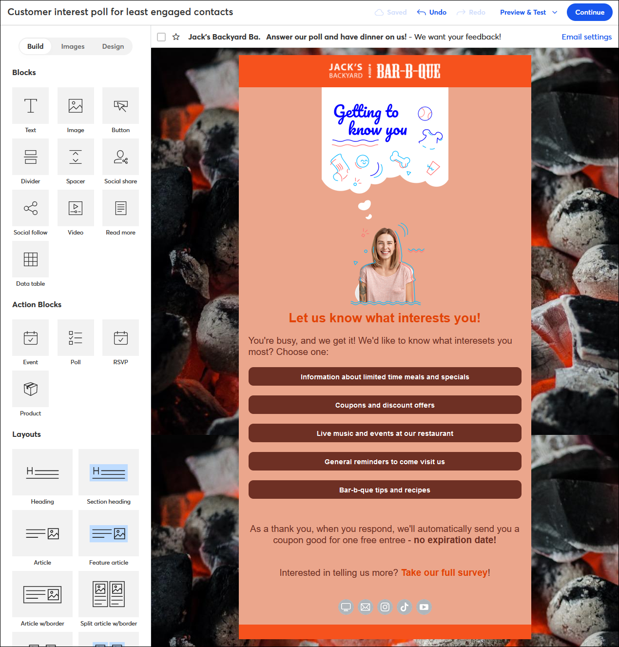 Email editor with Poll block