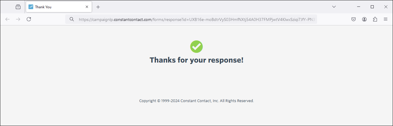 Example Thank you page for the Feedback block