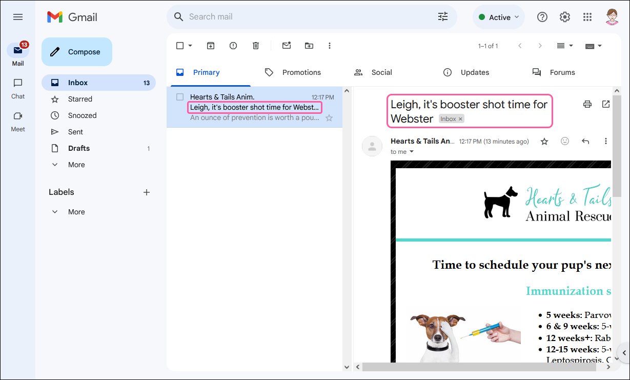 Subject Line with Contact Detail and Custom Field