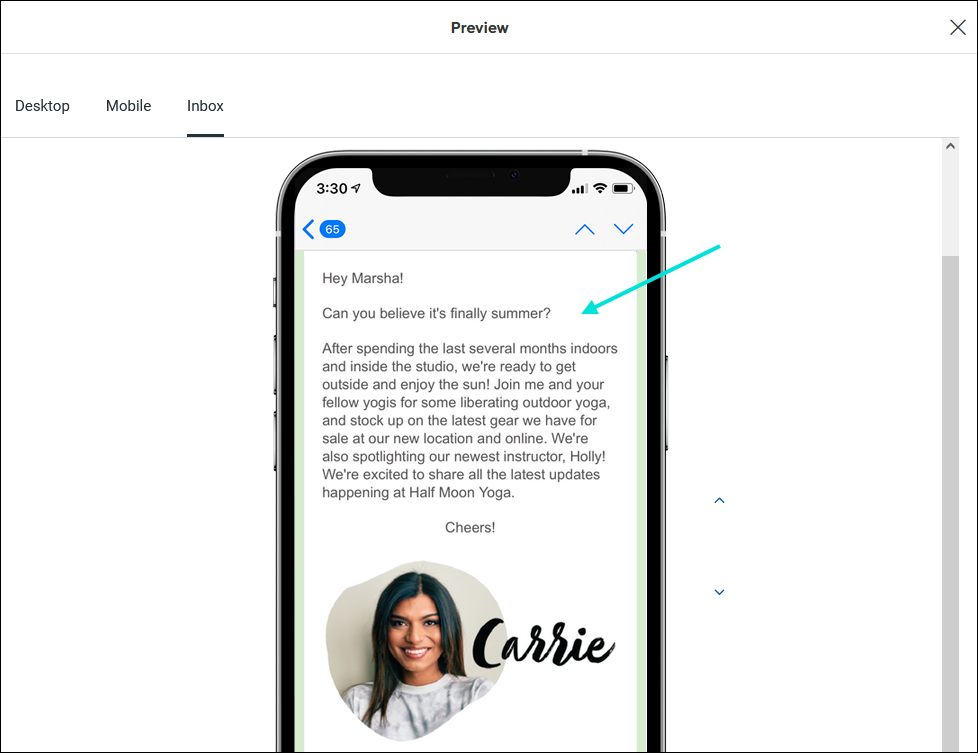 Inbox Preview with non-web-safe font on mobile view
