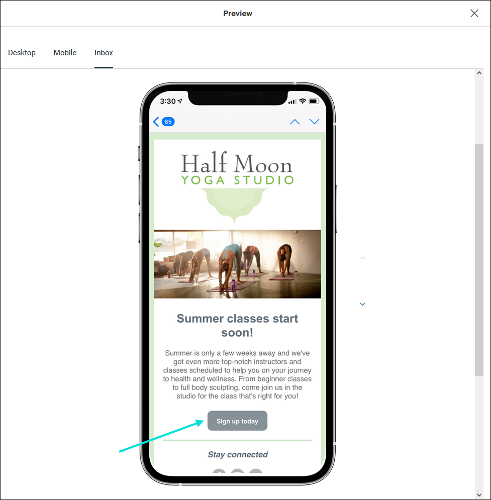Inbox Preview with call-to-action placement