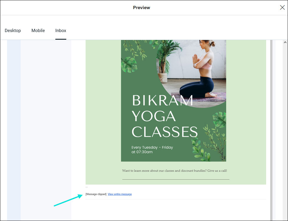 Inbox Preview with long email message clipped