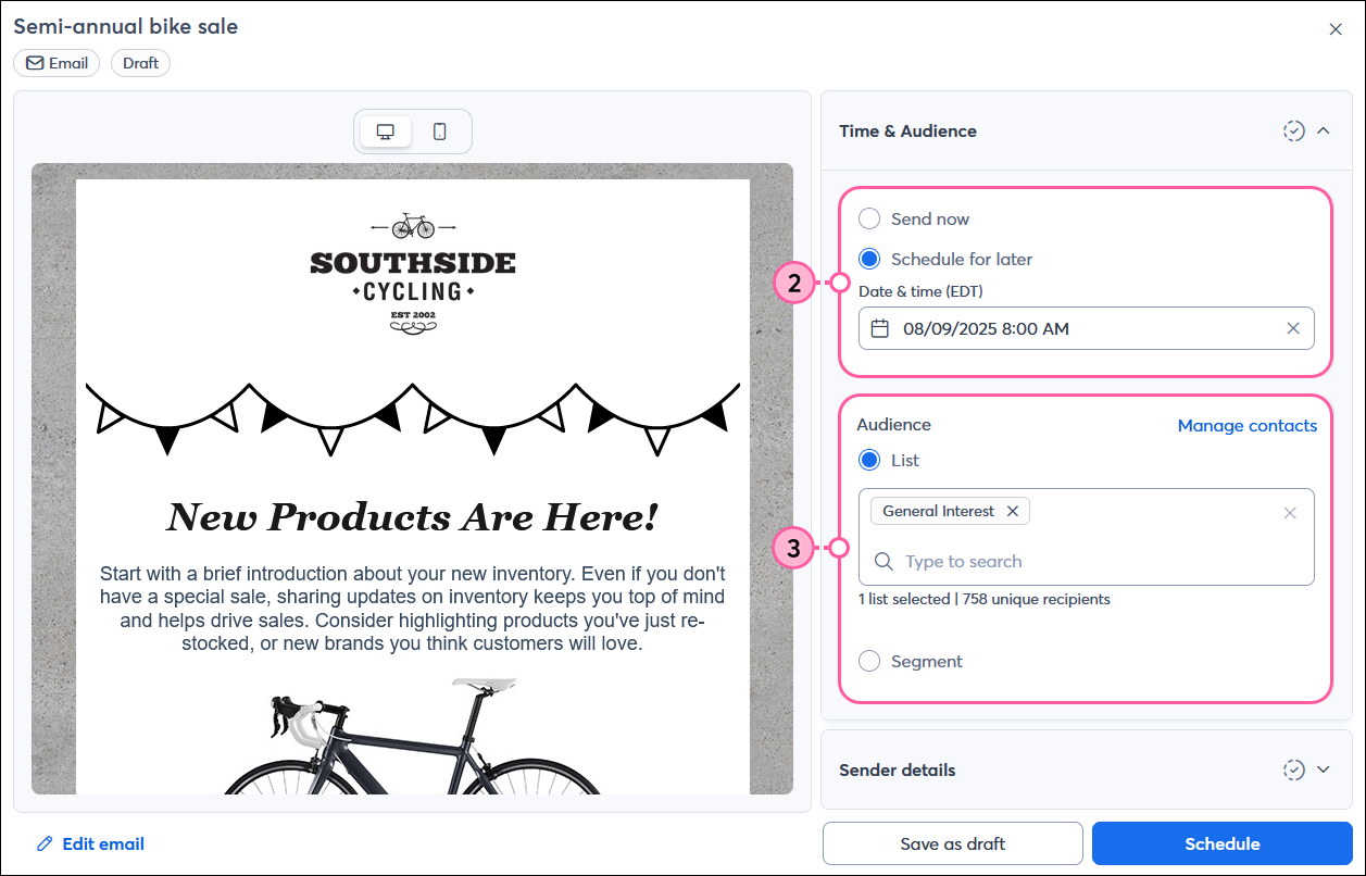 When to Send and Select Recipients Options
